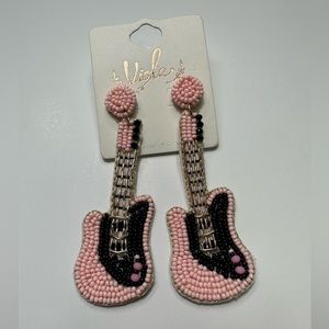 NWT Pink Guitar Beaded Earrings!